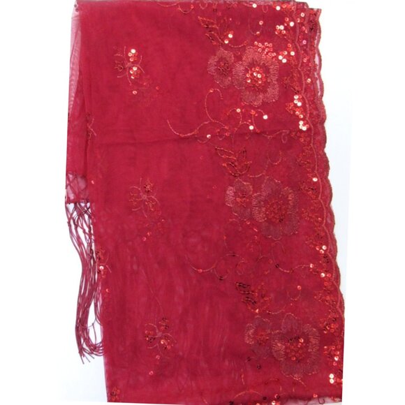 Burgundy Sequin Shawl Wrap Sparkle Fringed Scarf Wedding Bridal Dressy Evening - Picture 4 of 4